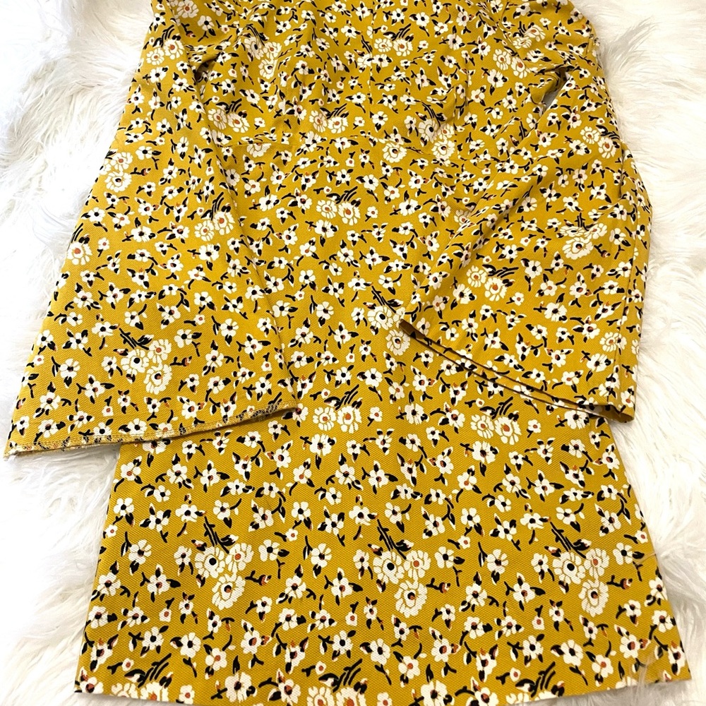 Zara Trafaluc Yellow Floral Bell Sleeve Mini Dress Size M - Picture 7 of 13